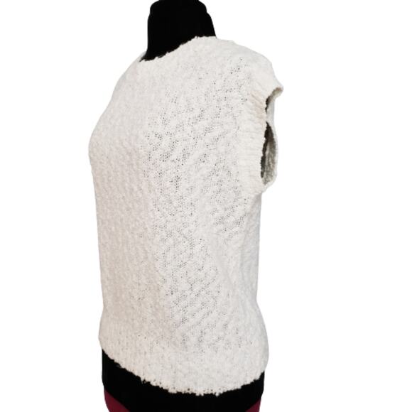 Chaus Sweater Womens White Ivory Short Sleeve Knit Textured Top Medium Minimal - Picture 4 of 11